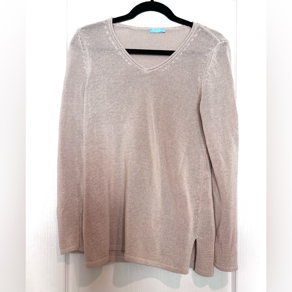 J. McLaughlin Light Beige Cotton Blend V-Neck Sweater Size M